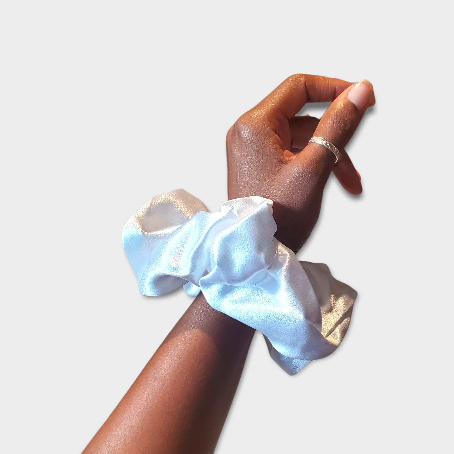 White Premium Jumbo Satin Scrunchie