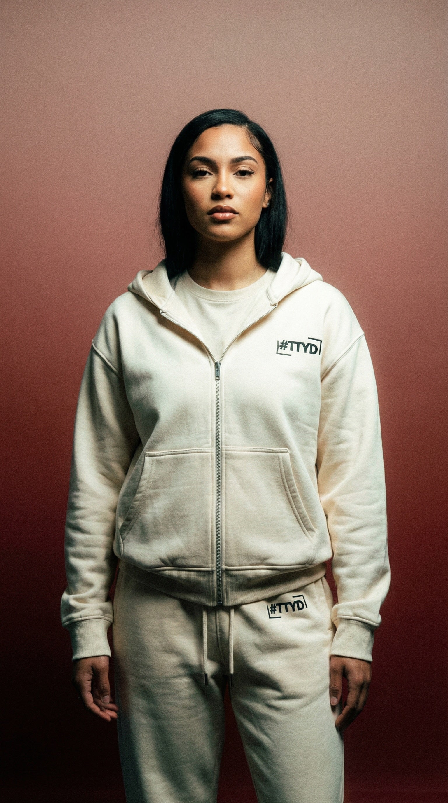TTYD Zipper Sweatsuit Set (Acid Wash + Cream) | Tall Fit 5'10