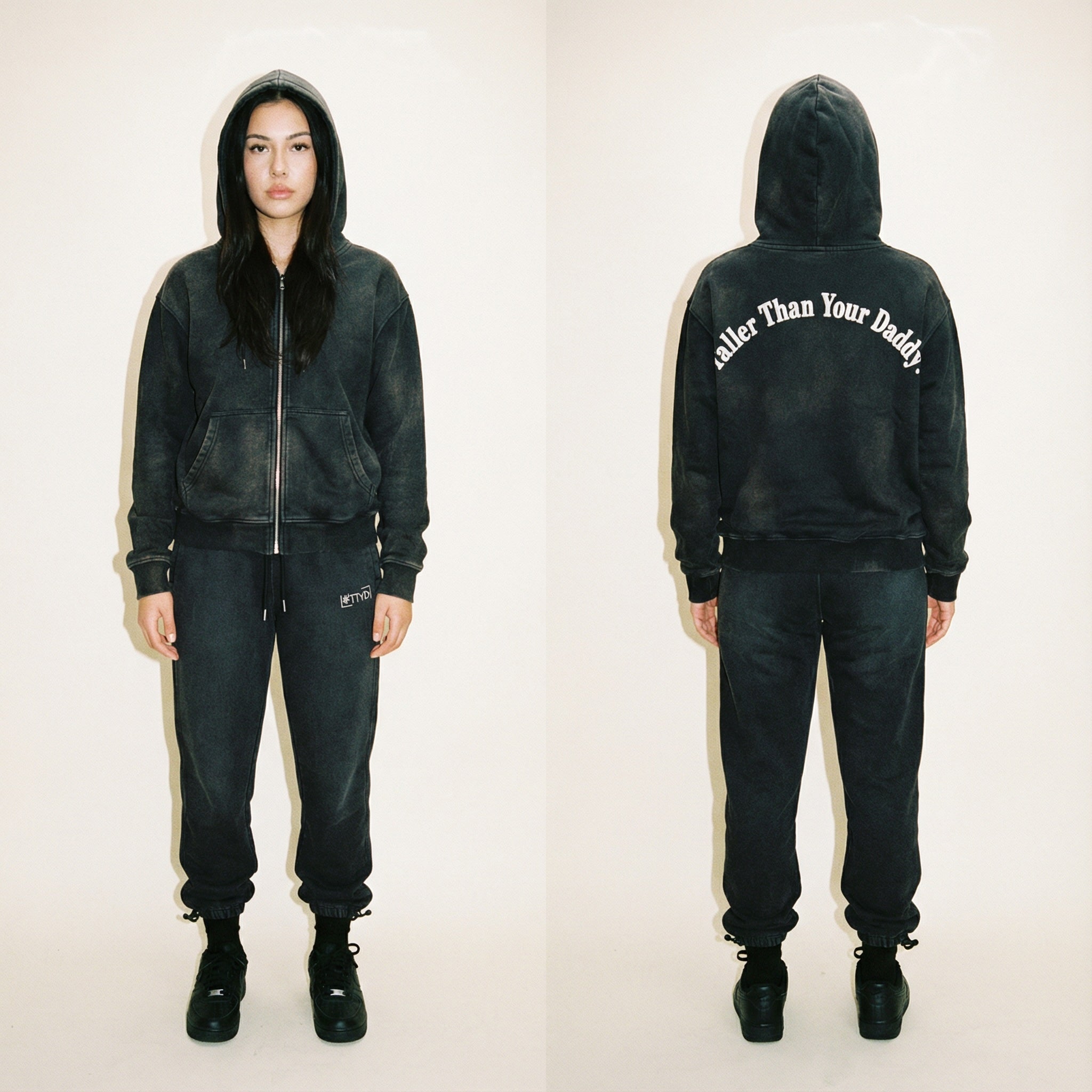 TTYD Zipper Sweatsuit Set (Acid Wash + Cream) | Tall Fit 5'10