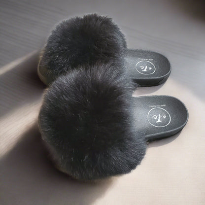 Black Premium Fluffy Slippers