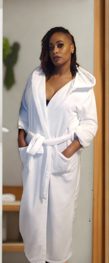 White Premium Satin Lined Hooded Robe